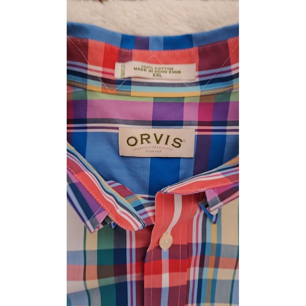 Orvis Mens  Multi Color Check Short Sleeve Button Front Shirt‎ XXL